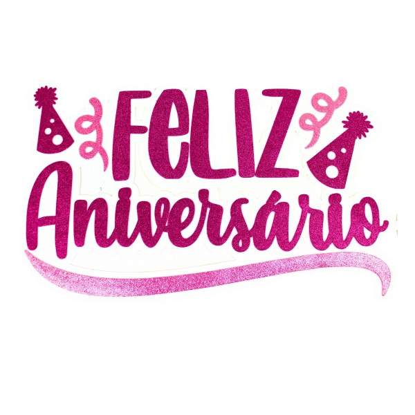 Painel Decorativo Feliz Aniversário Rosa com Glitter